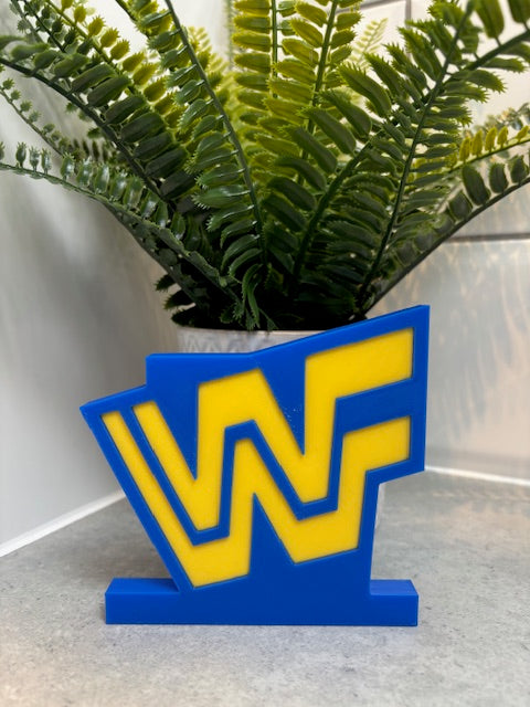 WWF Retro Logo 3D Printed Standing Sign – Classic Wrestling Desk Display