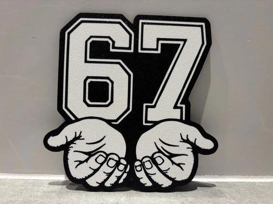 3D Printed “67 Hands” Sign – Viral Meme Decor for Kids, Teens & Gaming Rooms